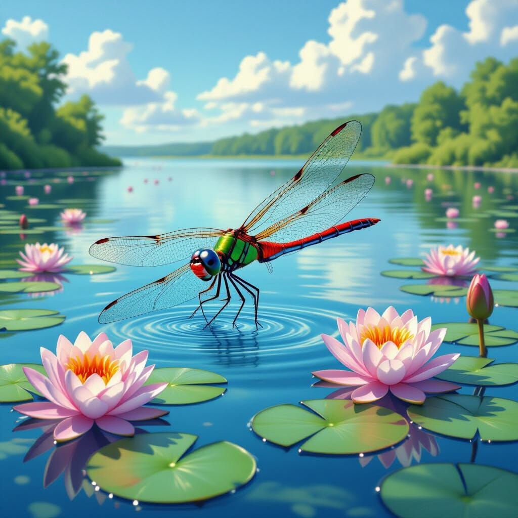 Rainbow Dragonfly Flight over Lake Michigan