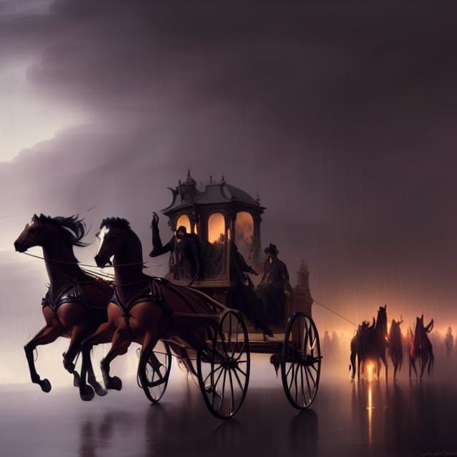 Vampires Chase Carriage: A Dark Fantasy Painting