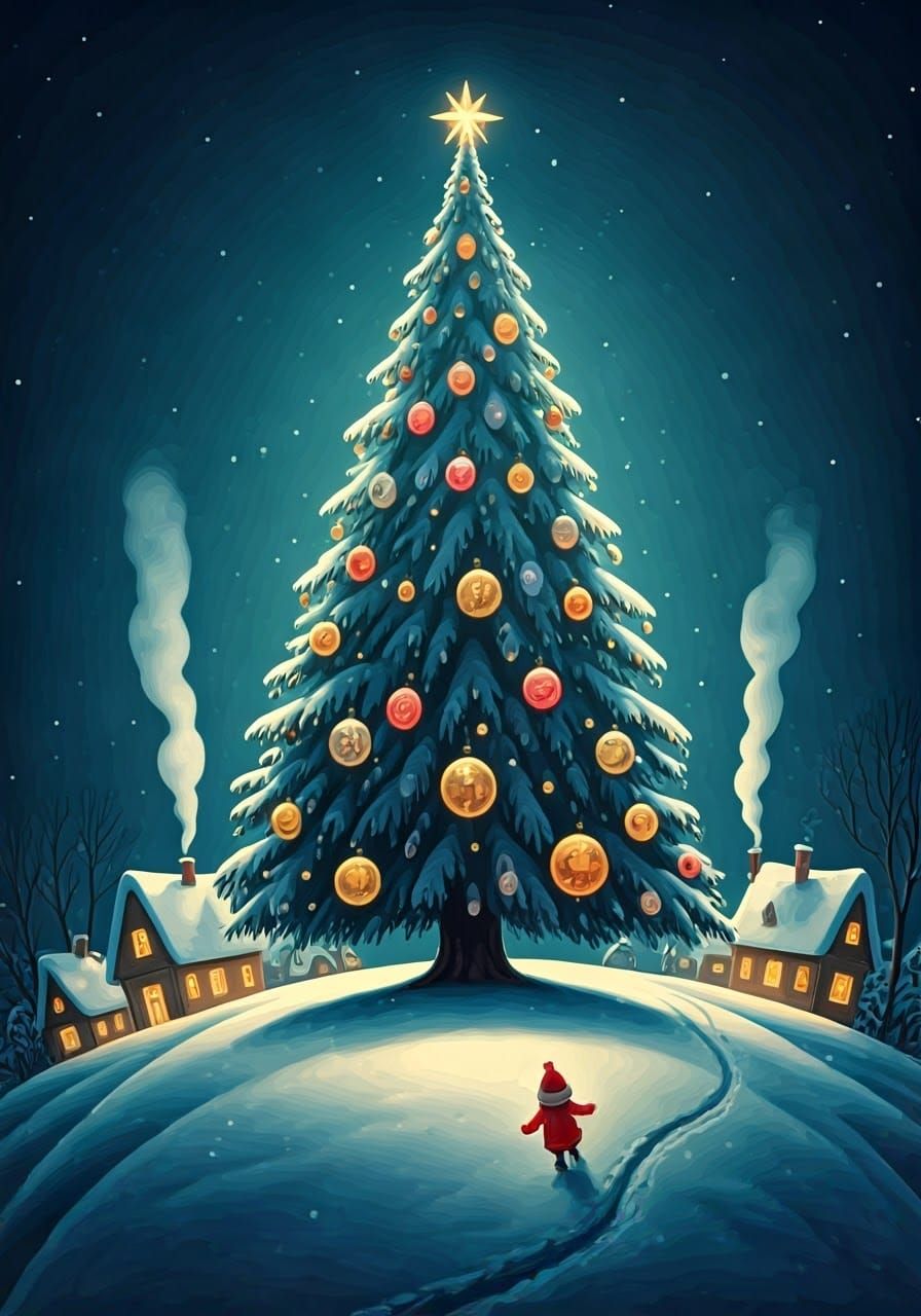 Whimsical Winter Wonderland Scene in Dreamy, Nostalgic Style