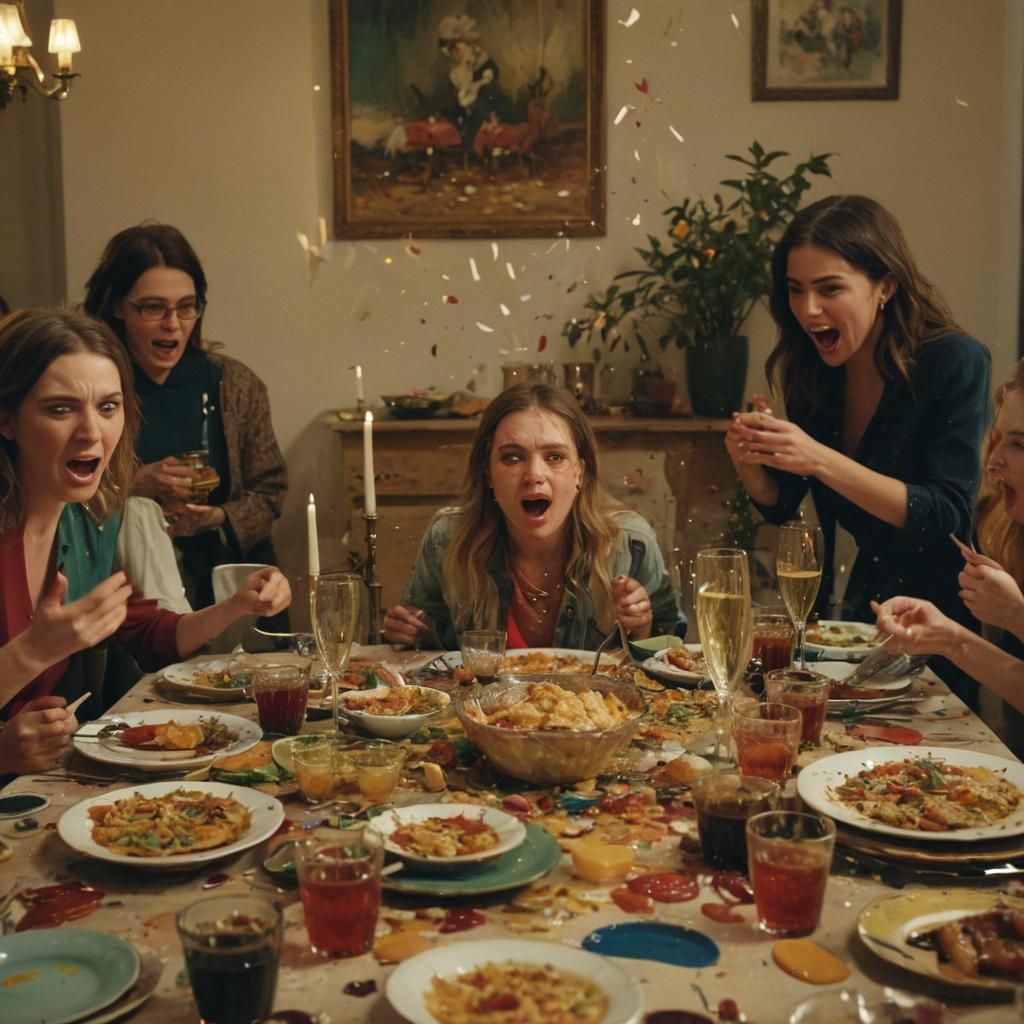 Chaotic Dinner Party in Fauvist Style