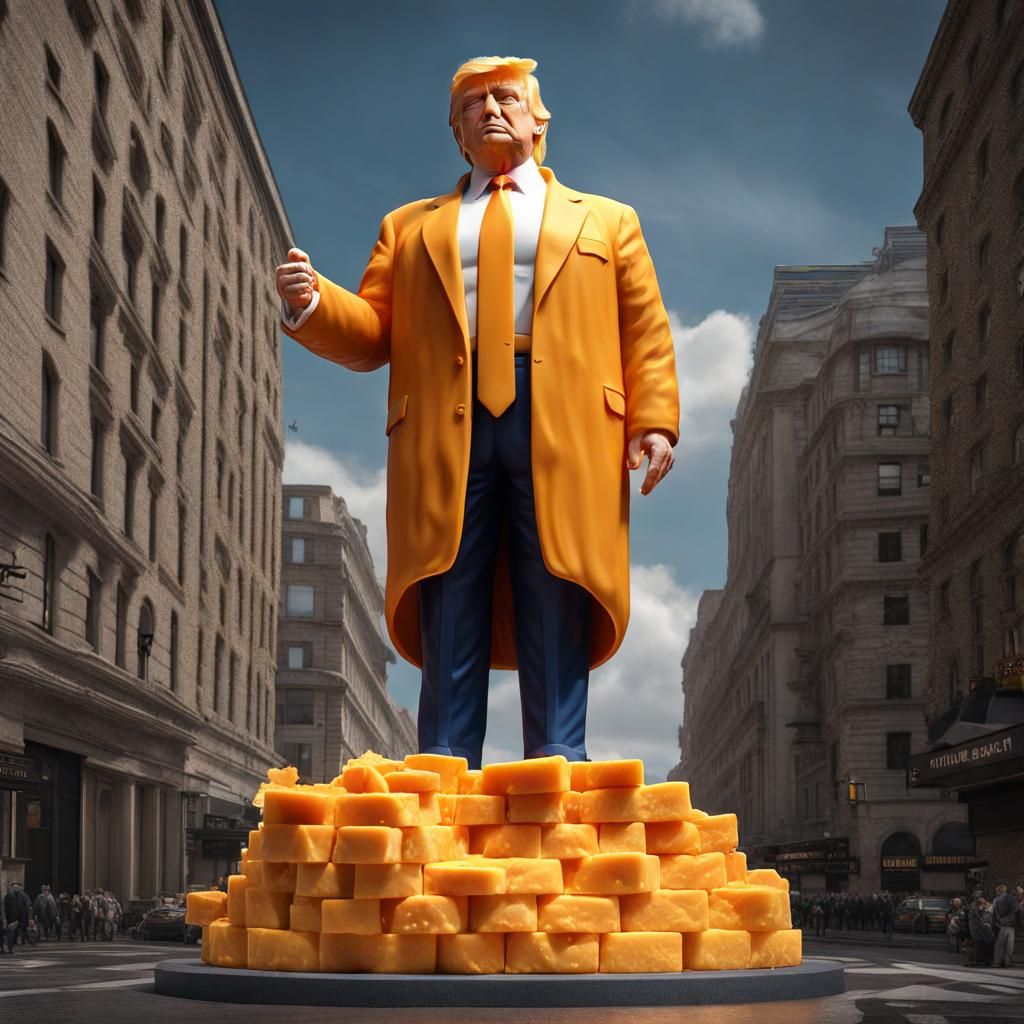 Hyperrealistic Cheddar Cheese Statue of Donald Trump