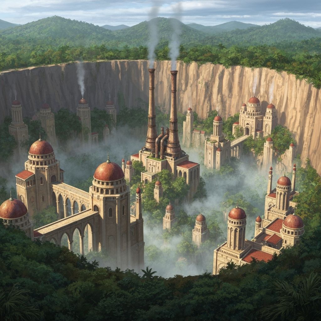 Biophilic Jungle Crater City with Byzantine Architecture