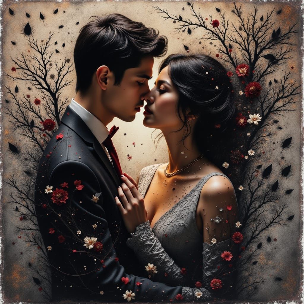 Intimate Couple in Abstract Alcohol Ink Style