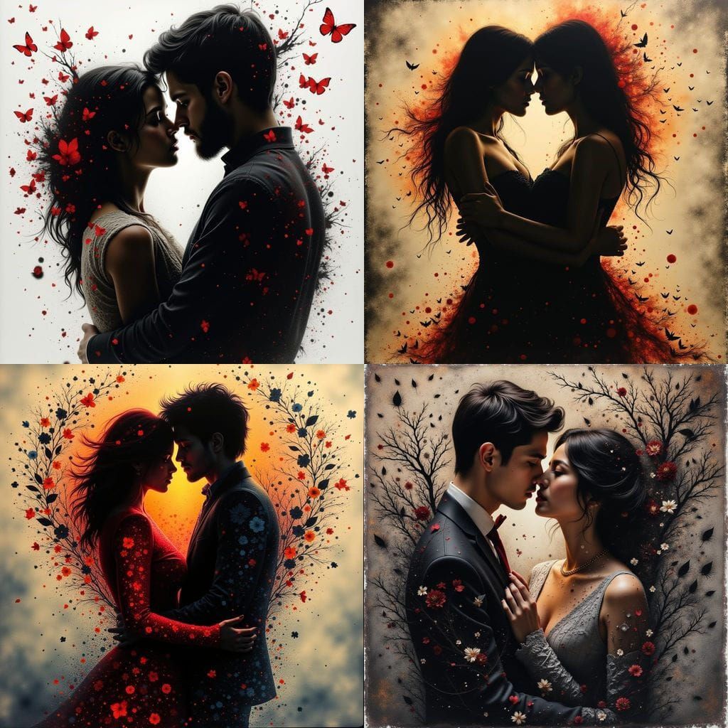 Passionate Couple in Vivid Abstract Alcohol Ink Painting