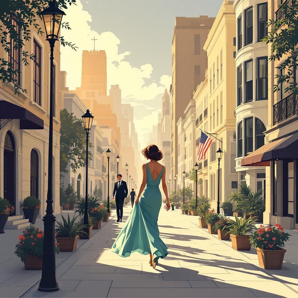 Elegant Art Deco Illustration of City Walker