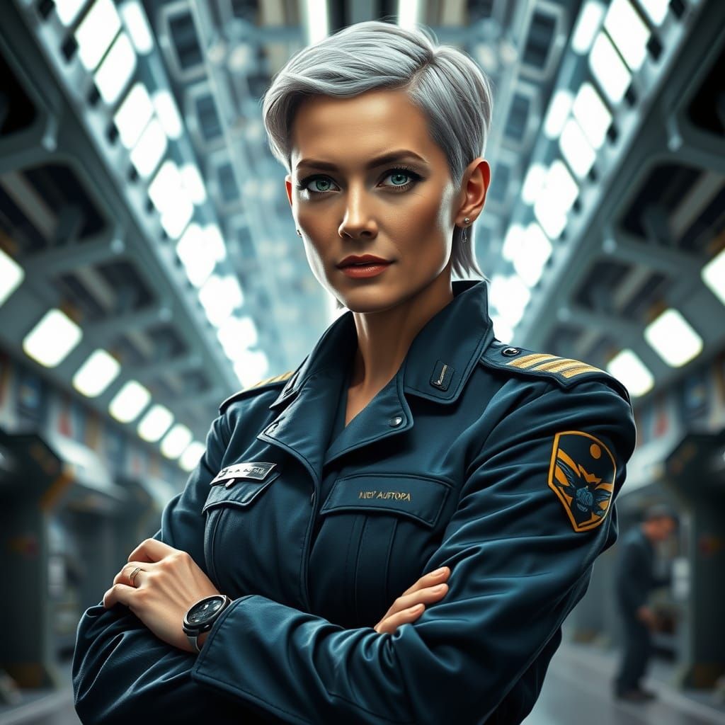 Futuristic Military Officer in Nova Aurora Uniform