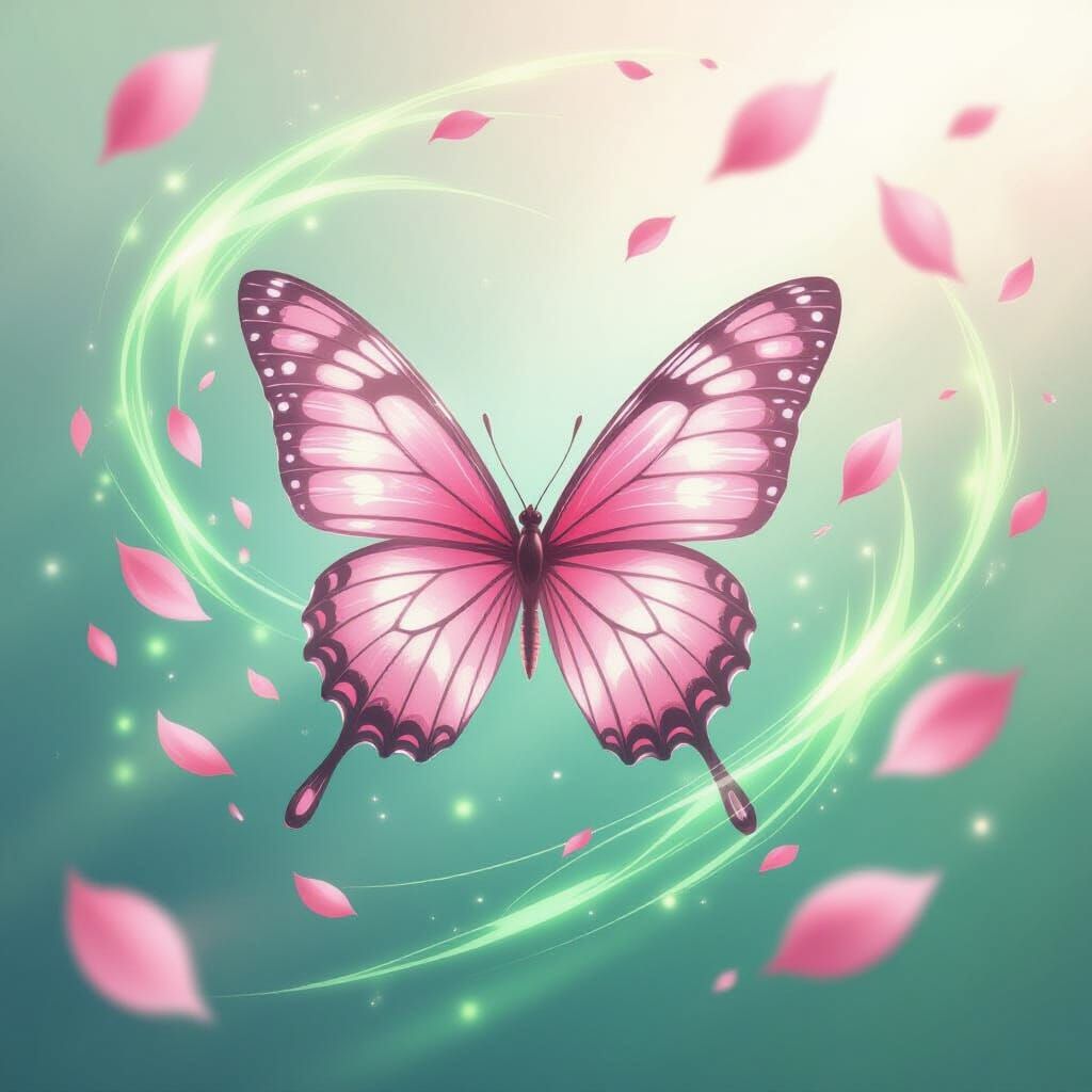Anime Butterfly with Glowing Wind and Petals