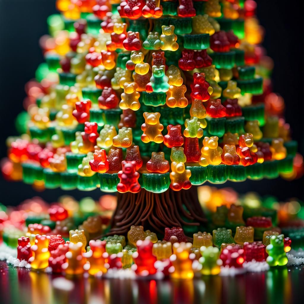 Gummy Bear Christmas Tree in Hyperrealistic Style