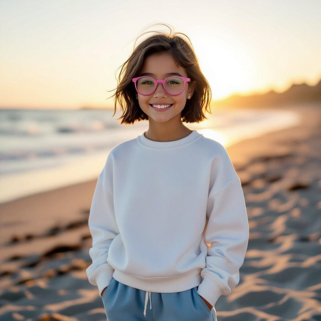 Young Girl Posing on Beach at Golden Hour
