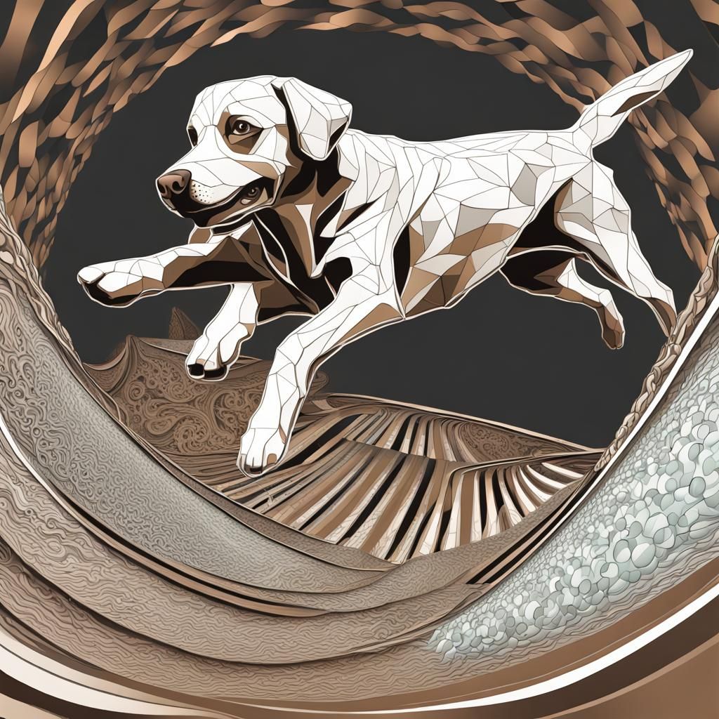 Dogs Playing Flyball in Abstract 3D Style