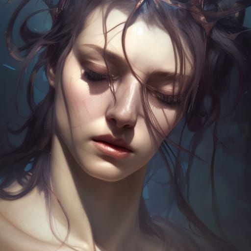 Fallen Angel Portrait in Art Nouveau Style