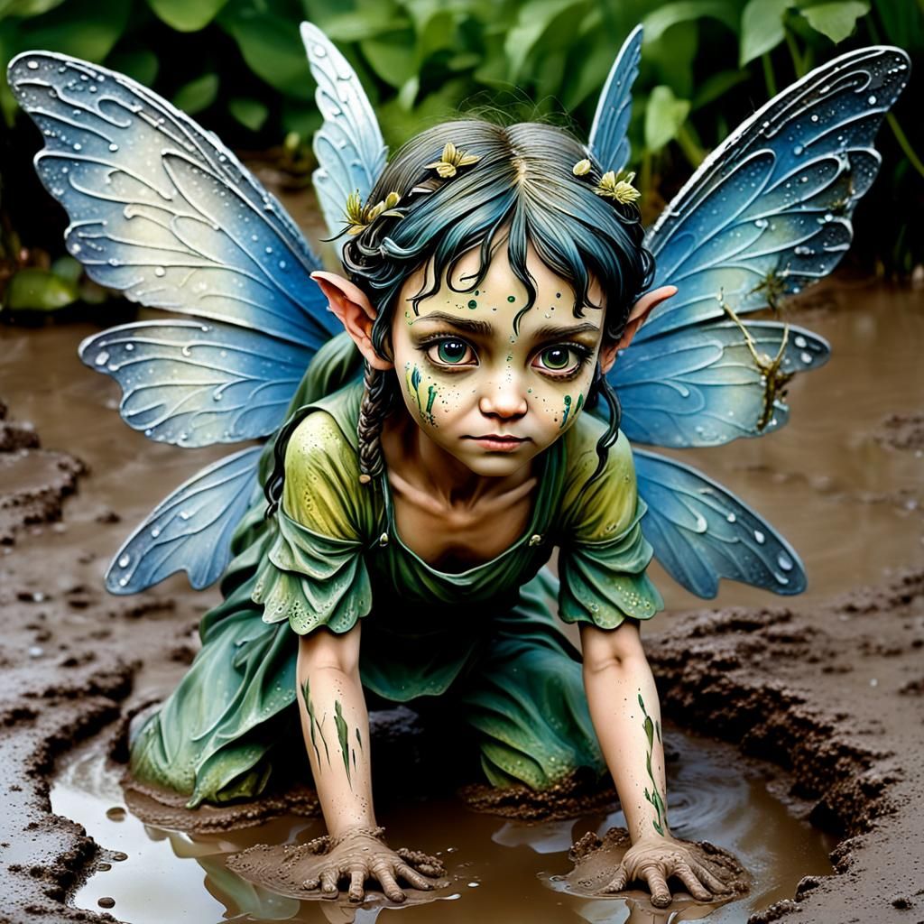 Muddy Fairy: Unfortunate Spring Landing in Oil Paint