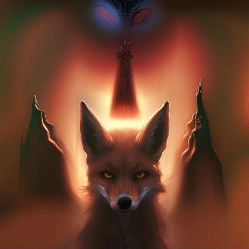 Dark Fox in Shadowy, Blurry Background