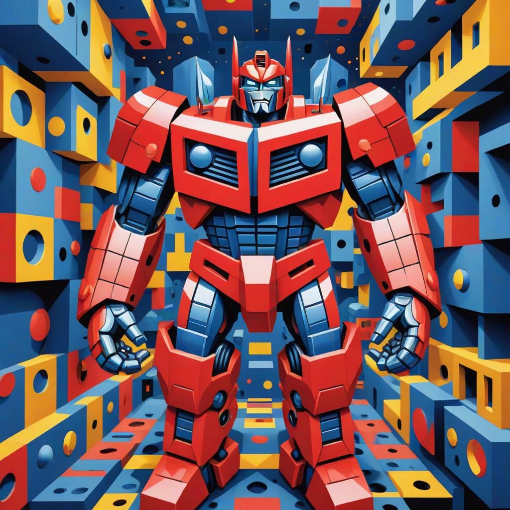 Transformer Ironhide in Escher and Kusama Styles