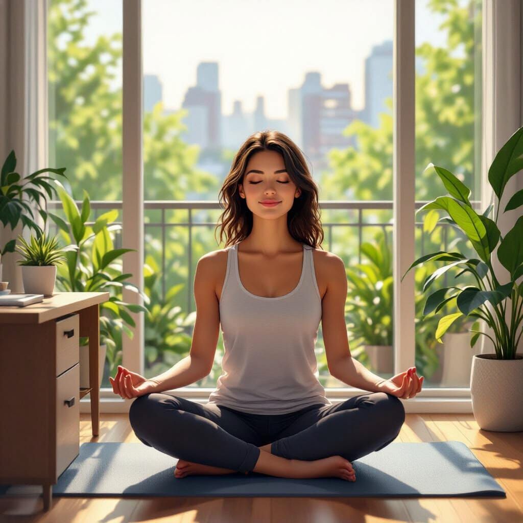 Meditating Professional in Calm Office Illustration