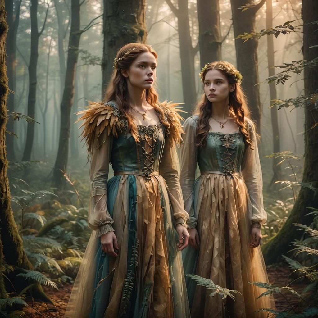 Bella and Alice in Misty Forest: Fantasy Realism