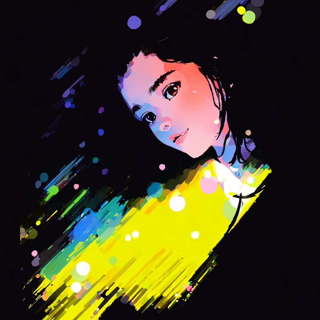 Whimsical Impressionist Portrait with Anime-Inspired Eyes