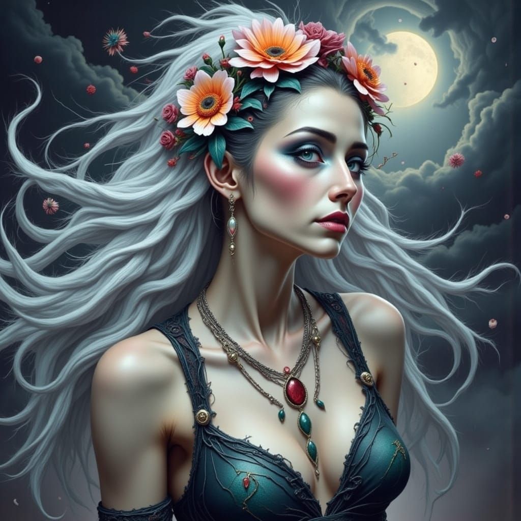 Storm Spirit Lady Walking on Black Clouds