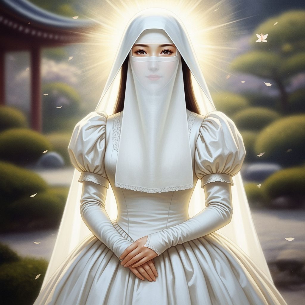 Japanese Christian Woman in White Niqab and Ball Gown