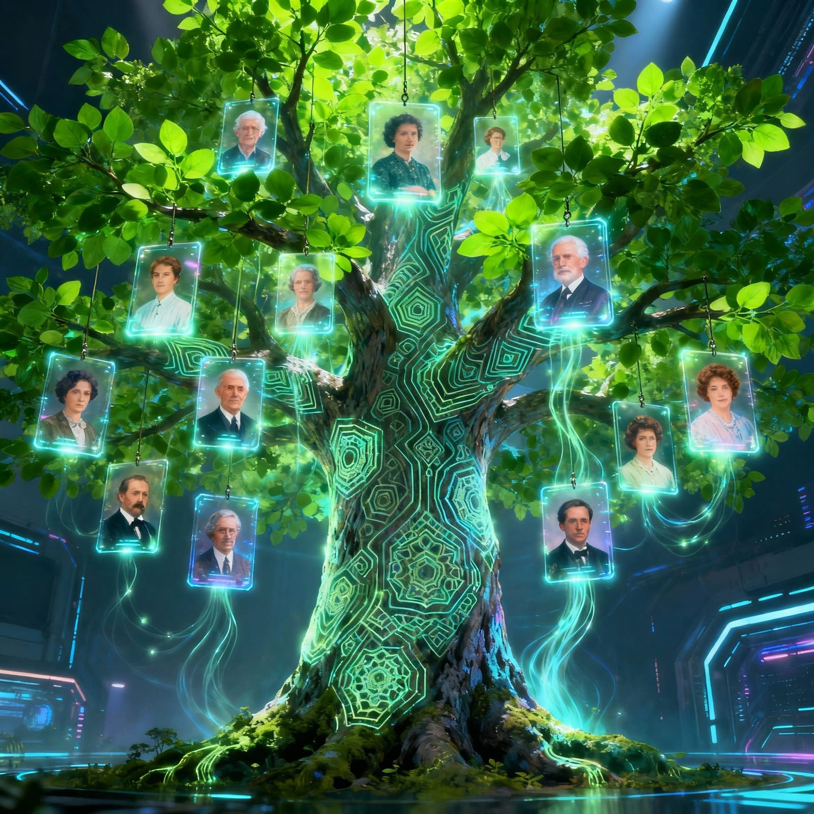 Futuristic Holographic Family Tree Concept Art