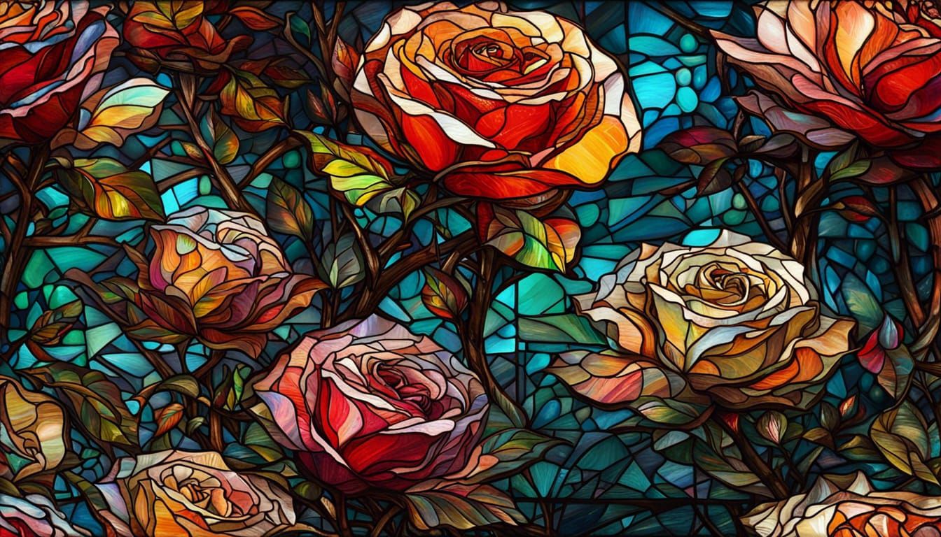 Stained Glass Rose Fractal in Expressionist Style