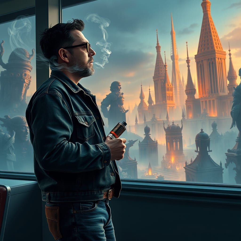 Man Vaping in Doctor's Line: Matte Painting Style