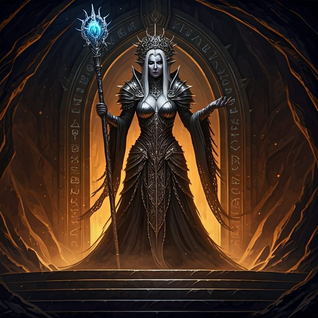 Drow Matriarch in Mithril Mine: Dark Fantasy Digital Art
