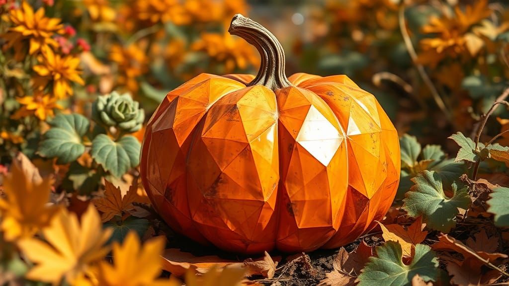 Cubist Pumpkin in Autumn Garden, High Definition