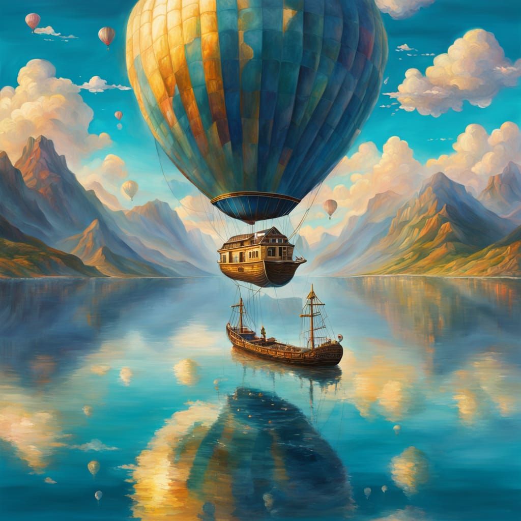 Surreal Seascape with Ship and Balloon