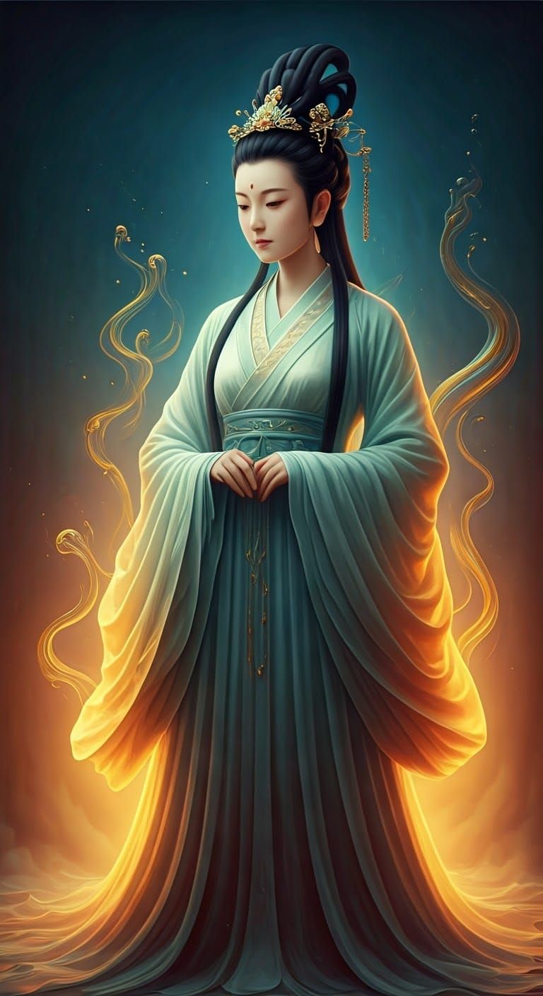 Ethereal Chinese Goddess Materializes from Smoke and Oil