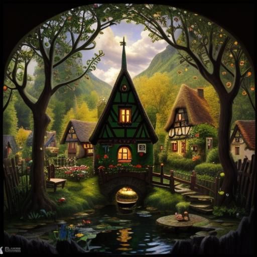 Enchanting Art Nouveau Miniature Village Scene