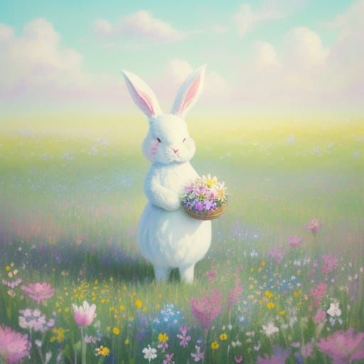 Whimsical Easter Bunny in a Vibrant Spring Meadow