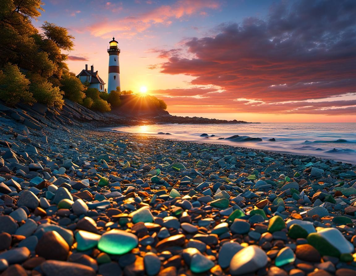 Colorful Sea Glass Sunset on Erie Beach