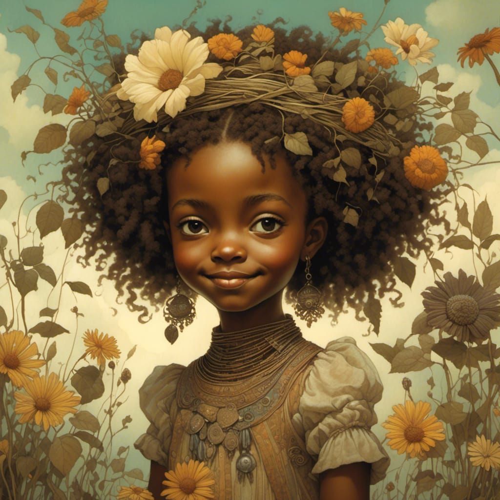 Smiling African American Girl Portrait in Warm Colors