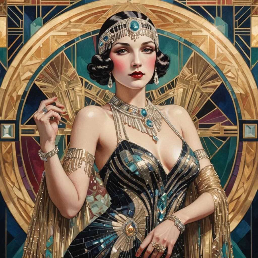 Glamorous Art Deco Portrait of a Flapper in Jewels