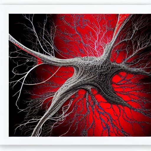 Detailed Neuron Illustration with Rainbow Splash Effect