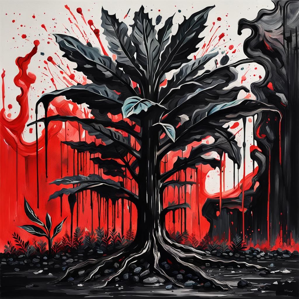 Gouache Style Maximalist Painting with Bleeding Ink