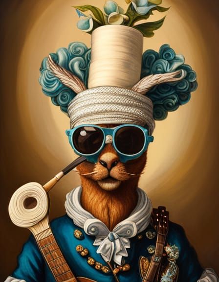 Anthropomorphic Deer Guitarist in Rococo Style