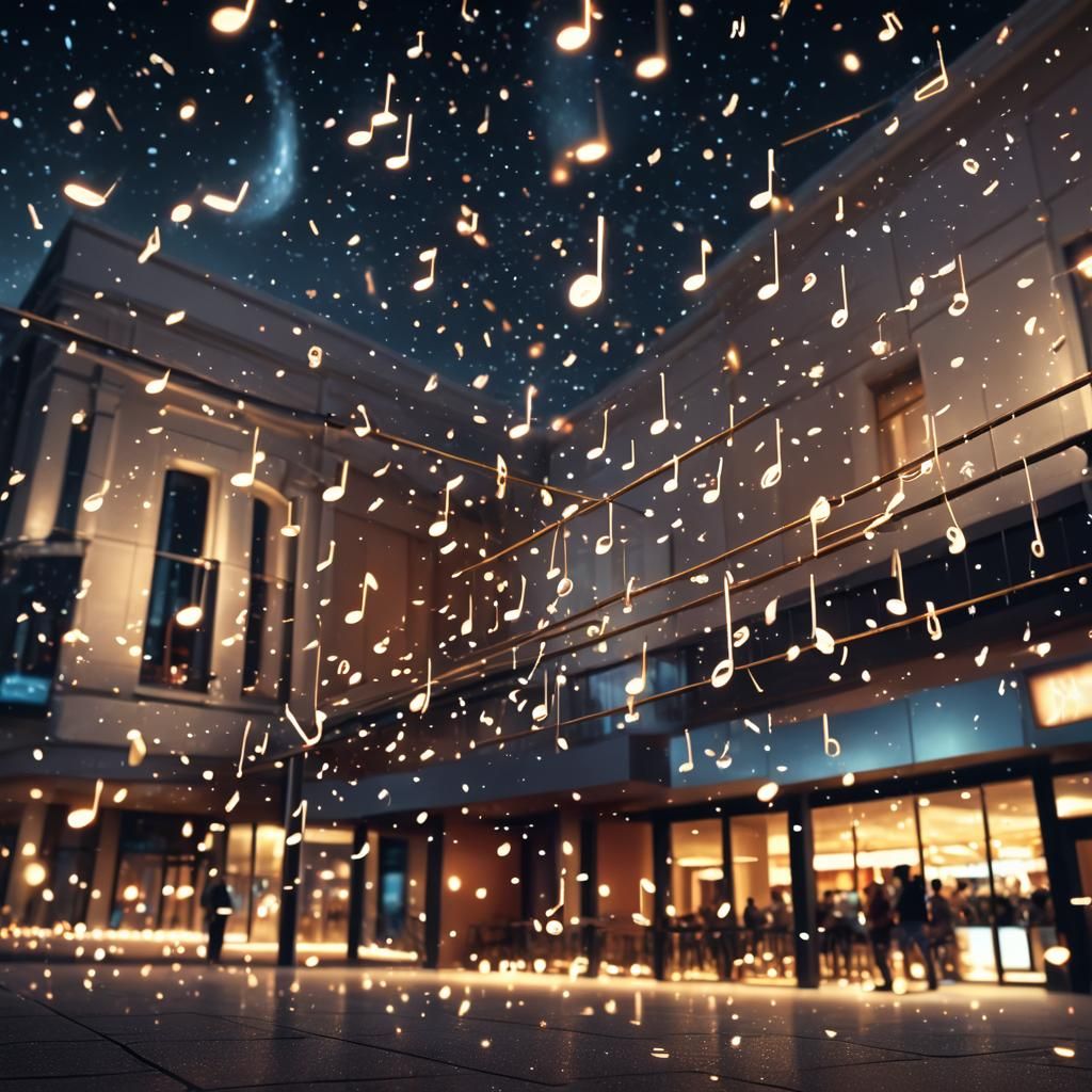 Music Notes Await Theater Entrance in Digital Art