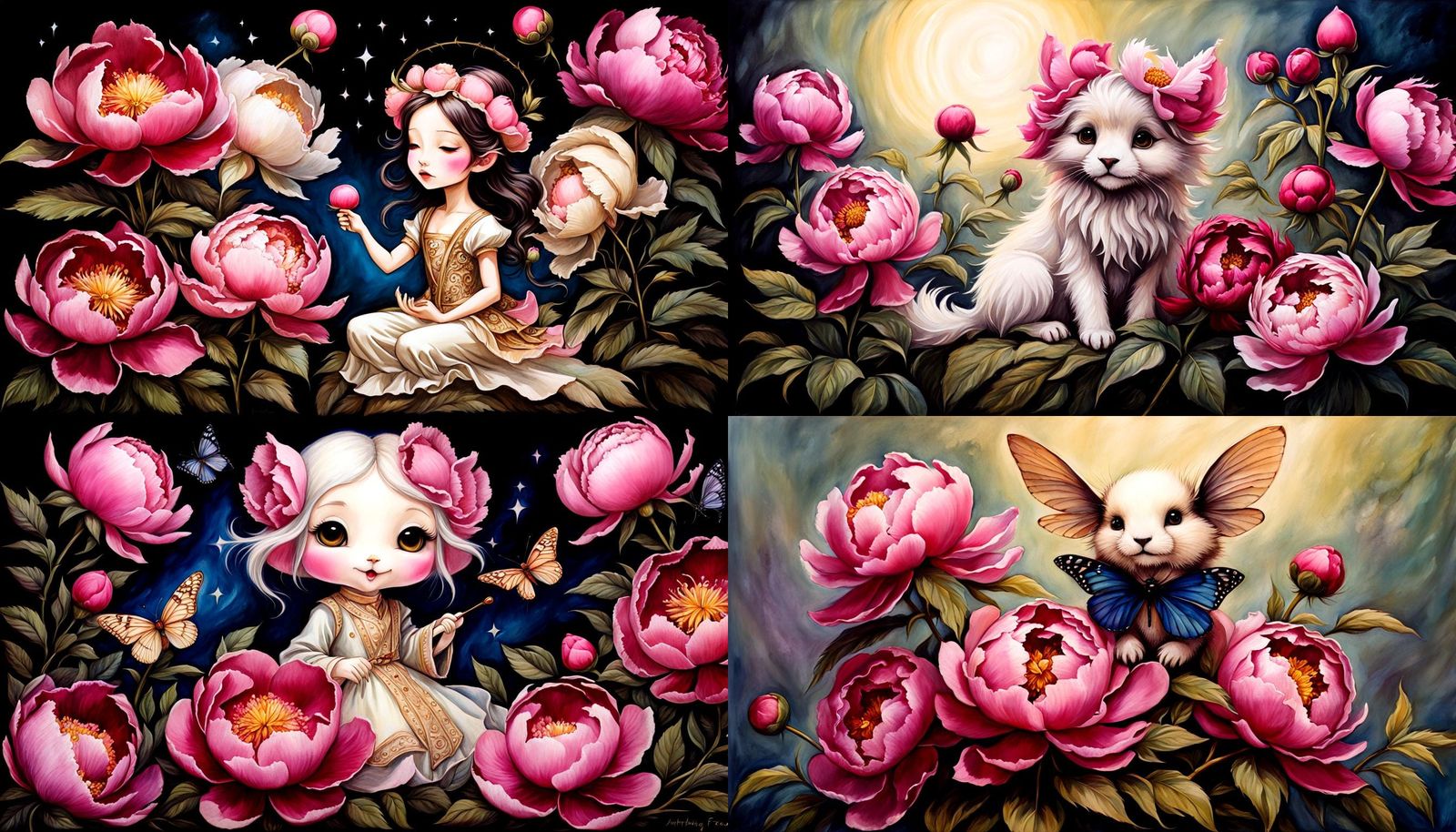 Chibi Peonies Sing in the Sun: Chalk Art