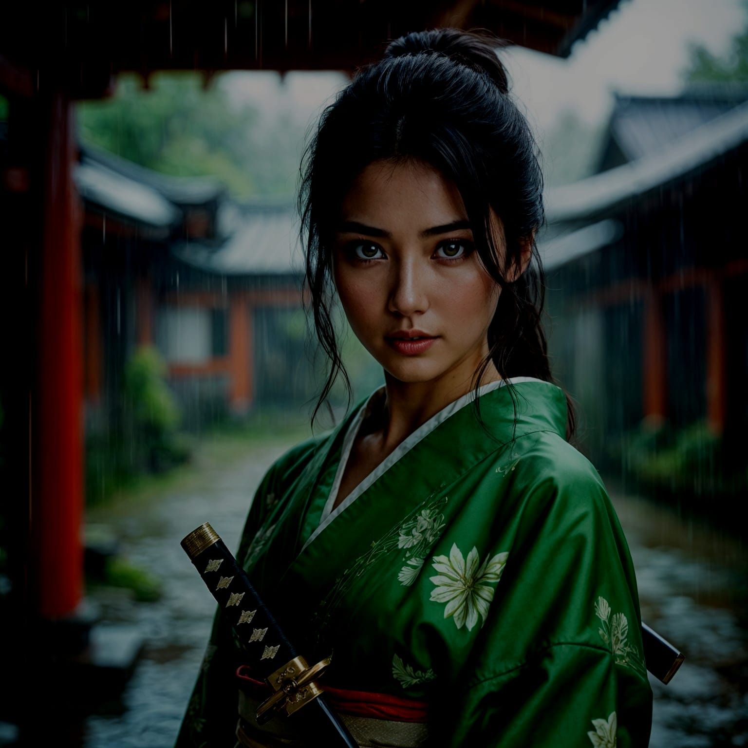 Elegant Japanese Woman in Kimono at Fox Temple