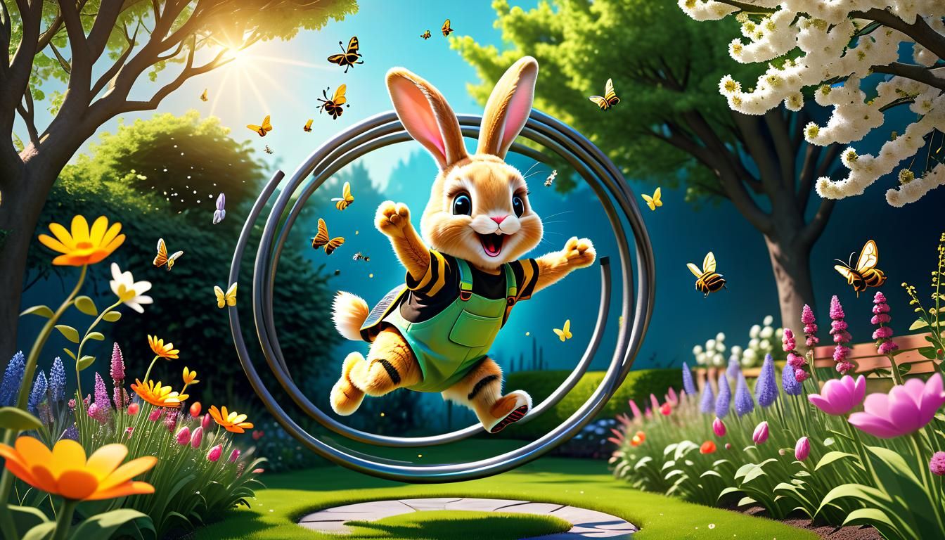 Joyous Bunny Bouncing in Spring Garden