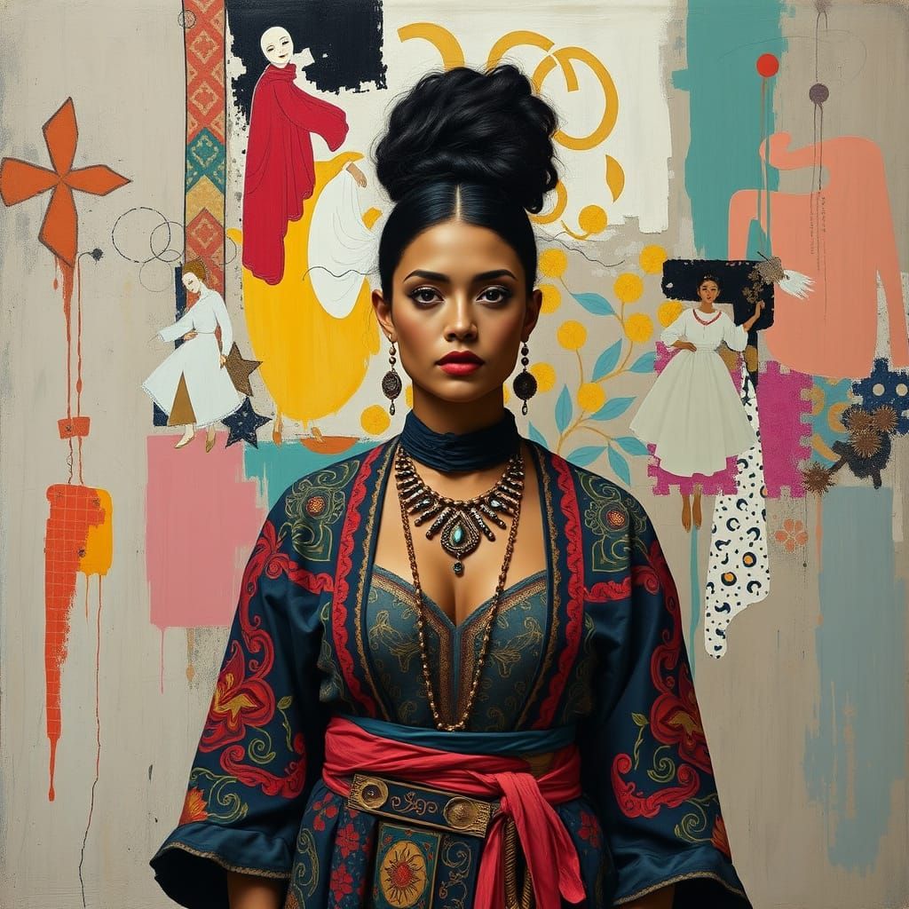 Vibrant Woman in Abstract Art, Expressive Style