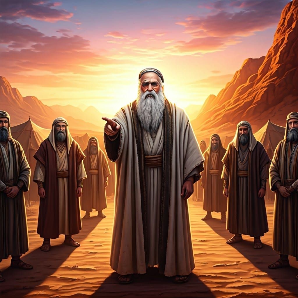 Resolute Leader Moses in Israelite Camp at Sunset