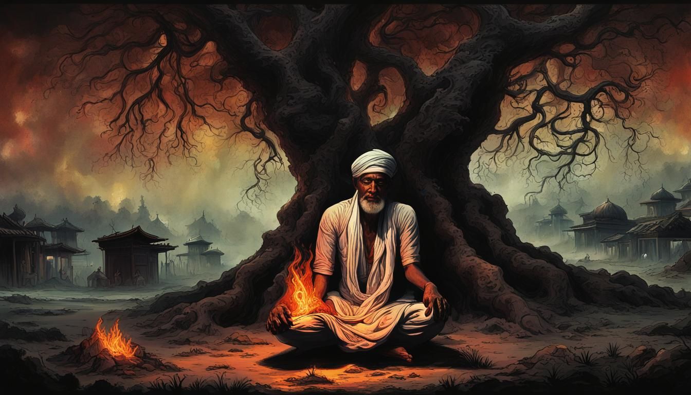 Bangladeshi Tantric with Ghosts in a Dark Village