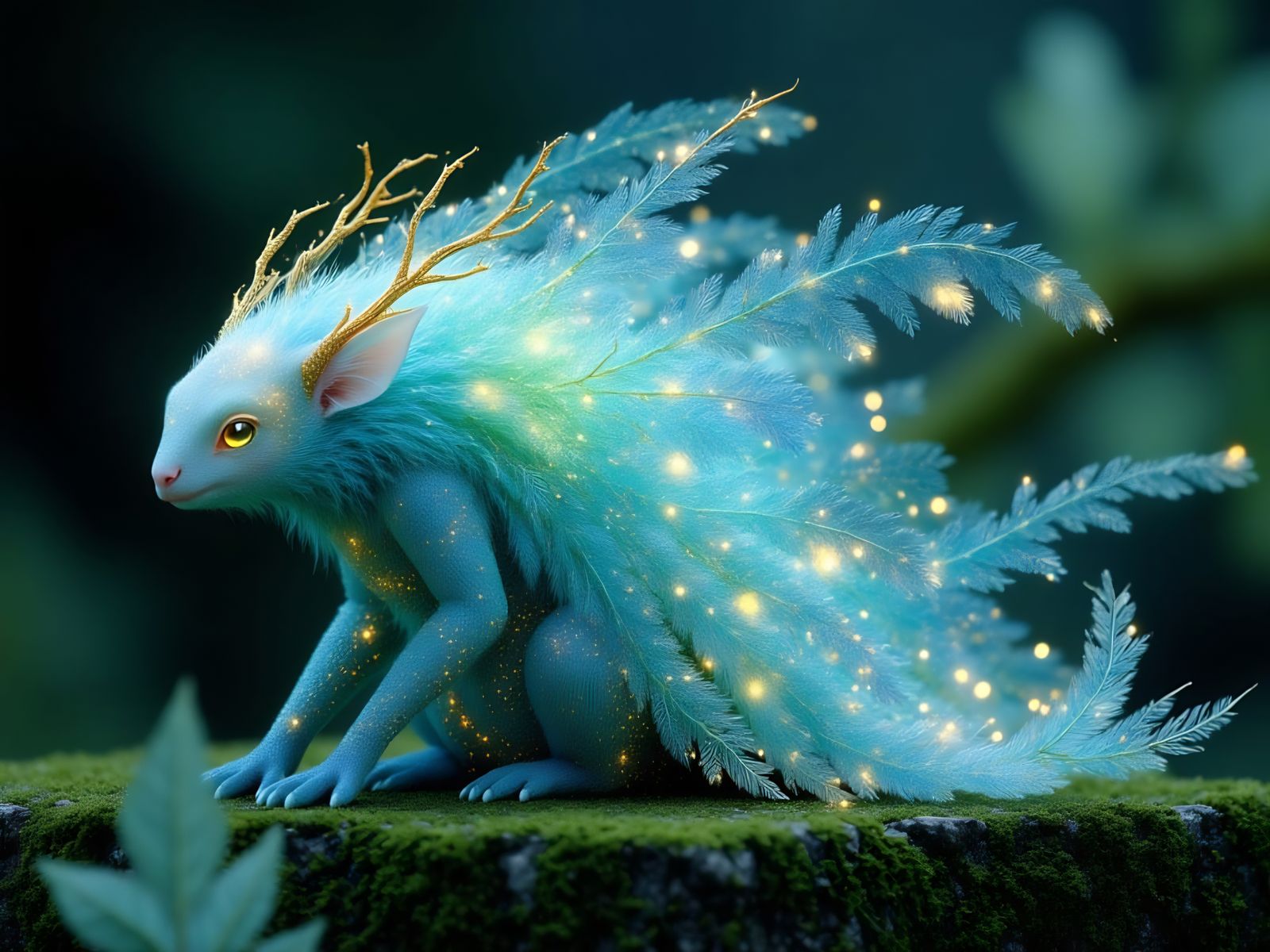 Luminescent Forest Creature in a Mystical Setting