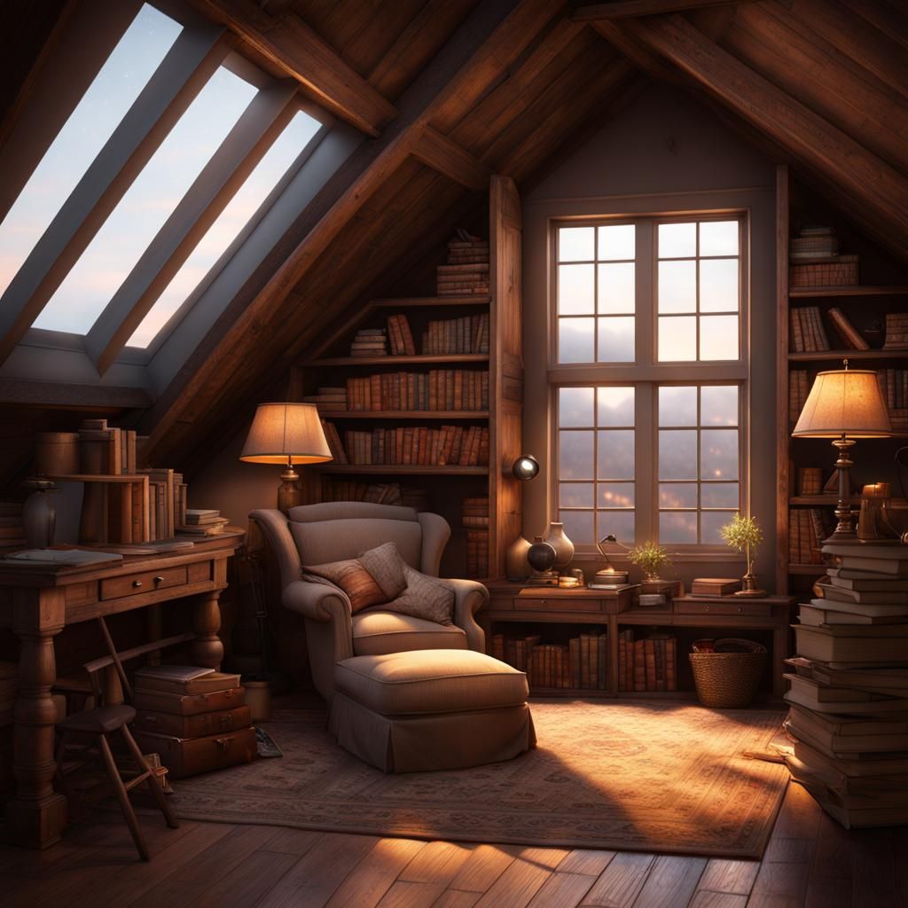 Cozy Attic Book Nook: Detailed Matte Painting