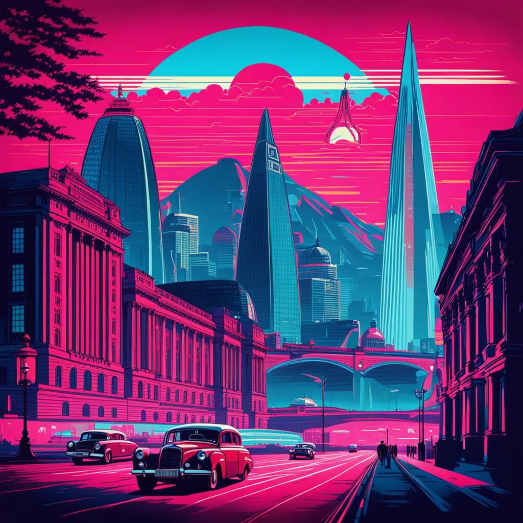 Synthwave Propaganda Poster of London Landmarks