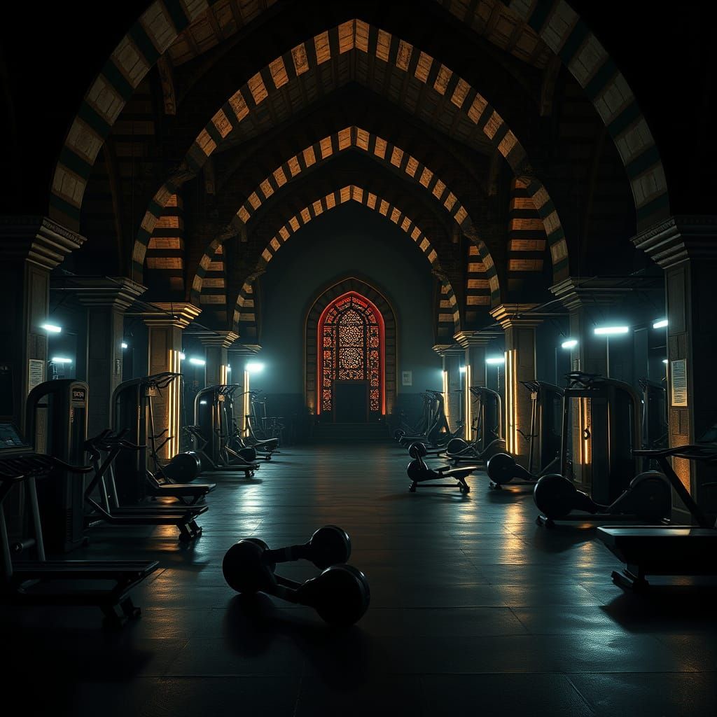 Islamic Architecture Inspired Gym in Dark Night