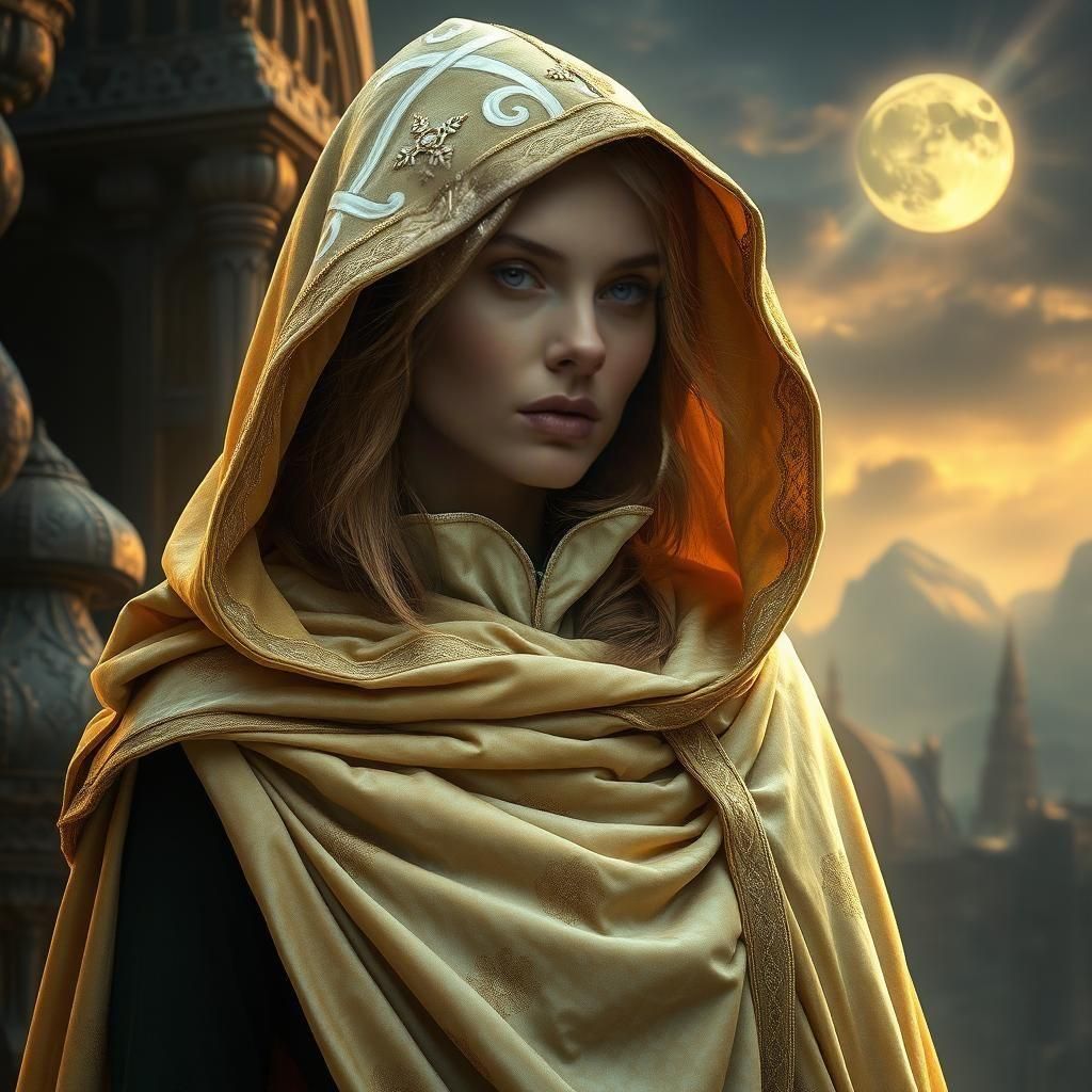 Iridescent Medieval Cape in White Gold Velvet